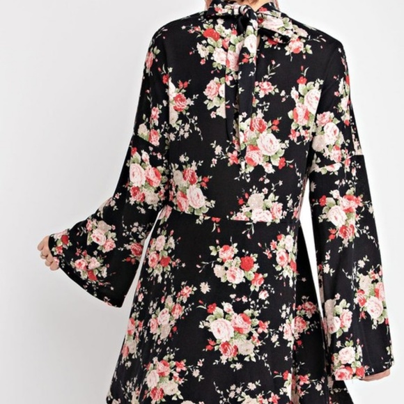 Easel Black Floral Print Mock Neck Soft Warm Dress - Picture 8 of 8